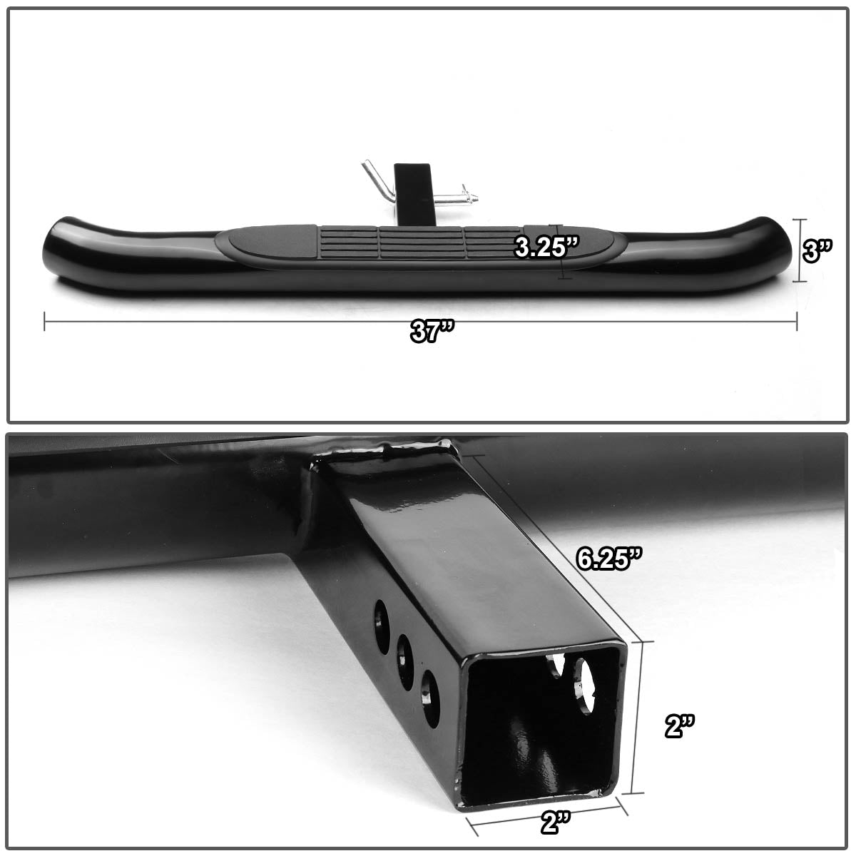 CAAP, 2" Receiver 37" L x 3" OD Trailer Tow Hitch Step Bar - Black Powdercoated