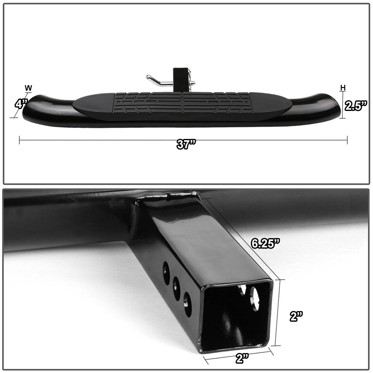 CAAP, 2" Receiver 37" L x 4" Wide Oval Trailer Tow Hitch Step Bar - Black Powdercoated