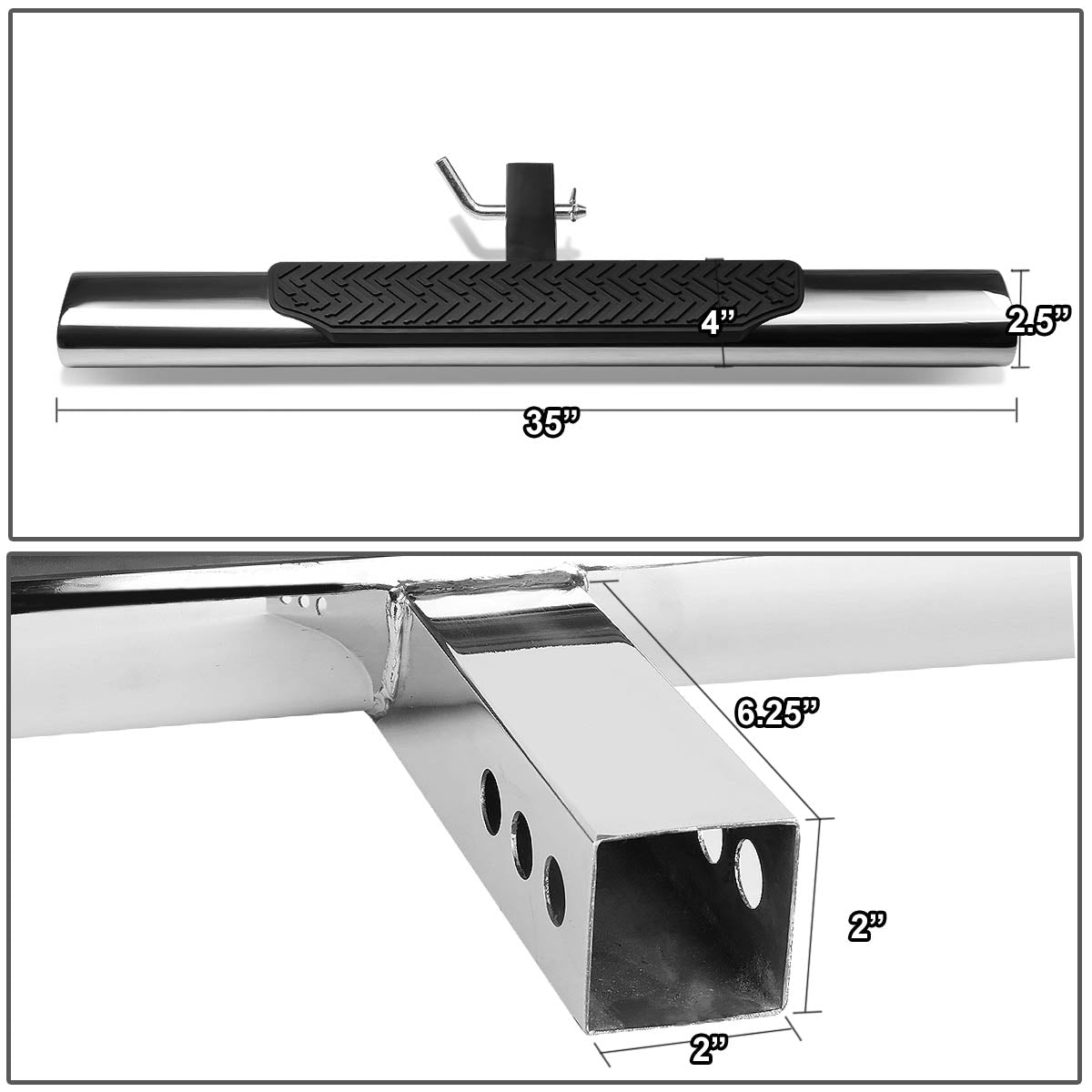 CAAP, 2" Receiver 37" L x 4" Wide Oval Trailer Tow Hitch Step Bar - Stainless Steel