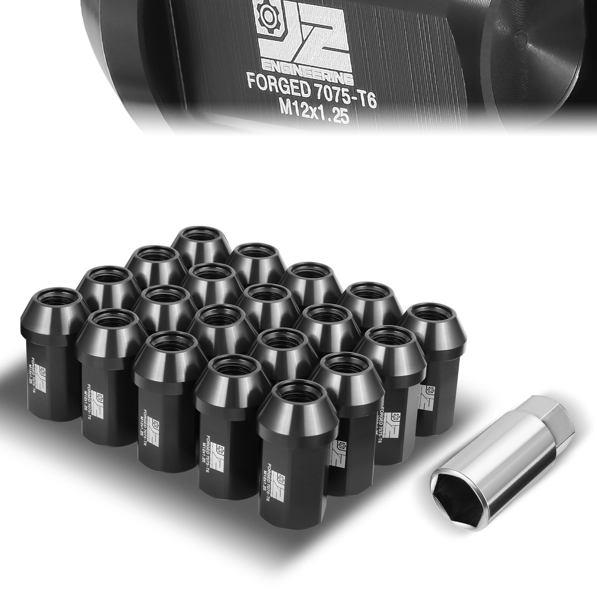 J2 Engineering, 20 Pcs M12x1.25 Closed End Lug Nuts - 42mm - Aluminum [A variety of color options]