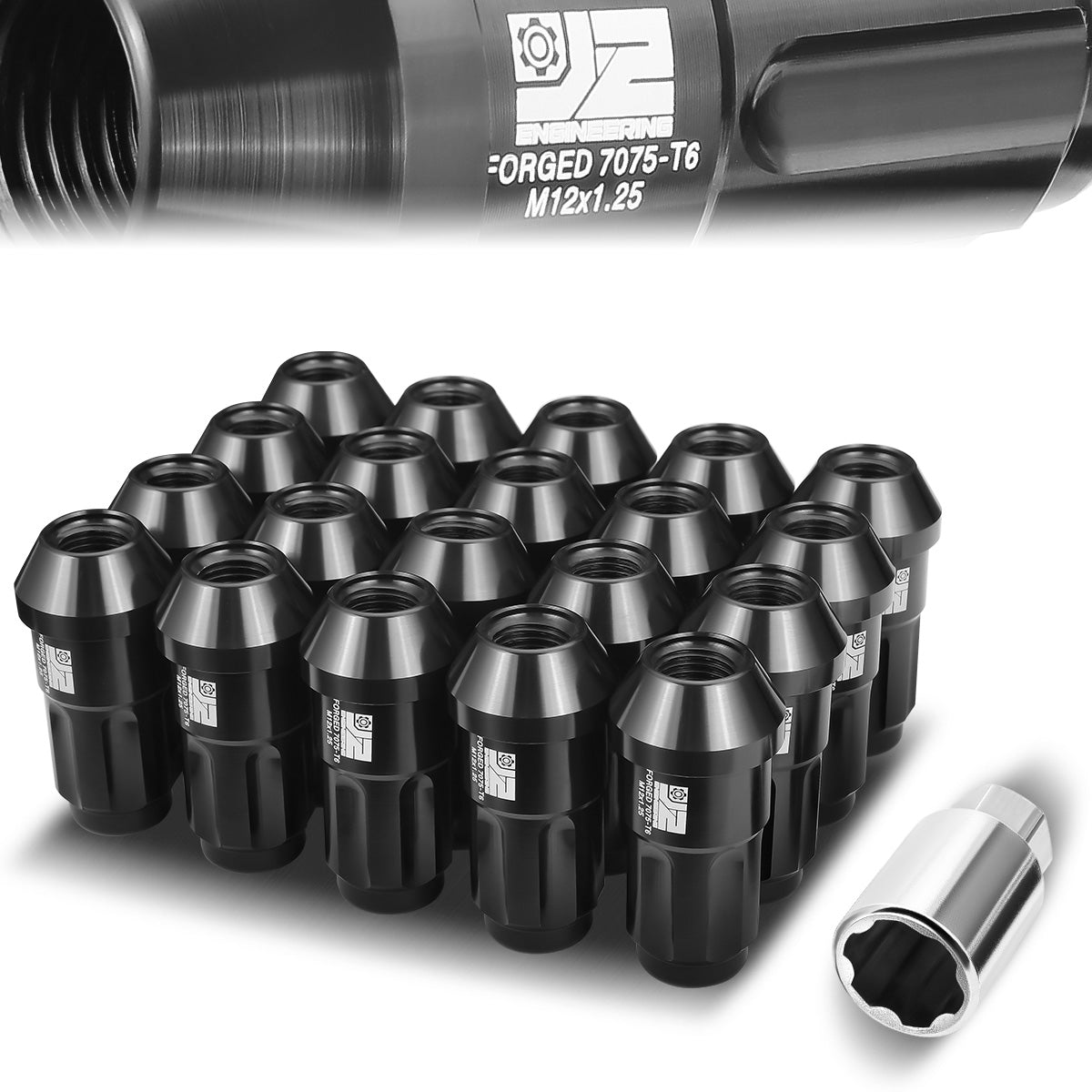 J2 Engineering, 20 Pcs M12x1.25 Closed End Lug Nuts - 50mm - Aluminum [A variety of color options]