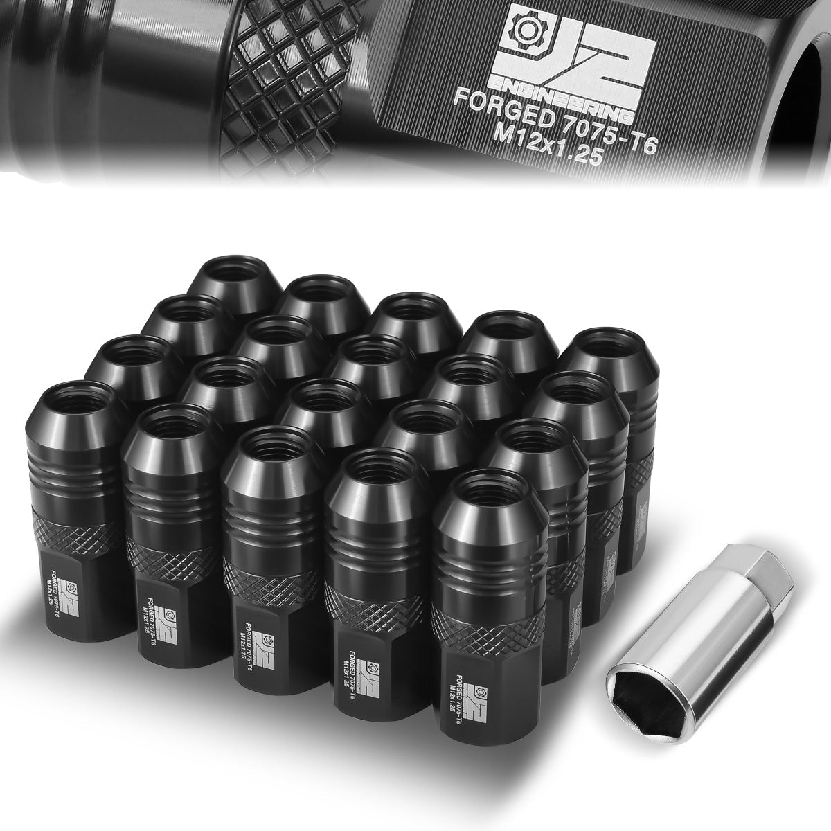 J2 Engineering, 20 Pcs M12x1.25 Open End Lug Nuts - 50mm - Aluminum [A variety of color options]