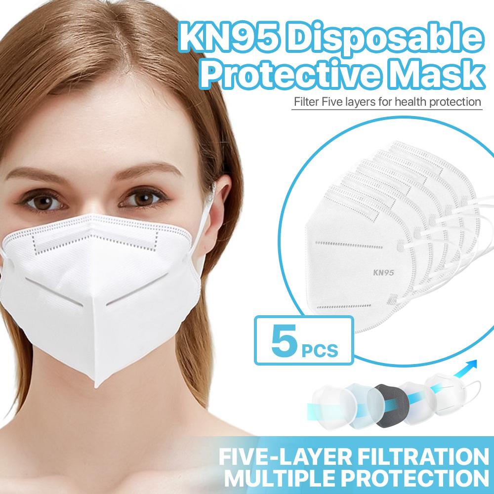 CAAP, [Fast Shipping] 5Pcs KN95 Protective Face Masks 5-Layer Protection (Invisible Nose Clip)