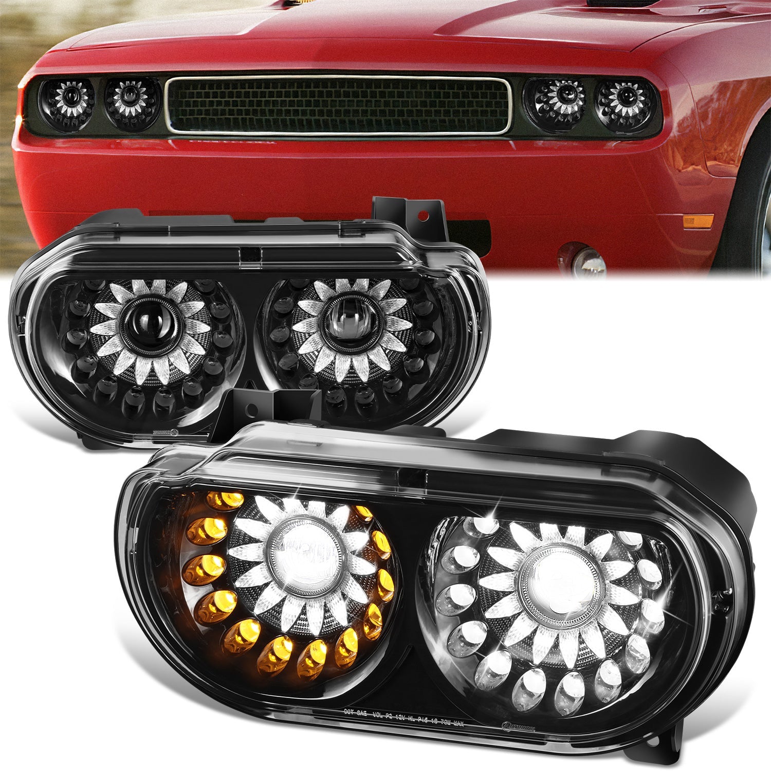 DNA Motoring, Nuvision Lighting  Full LED Projector Headlights  08-14 Dodge Challenger