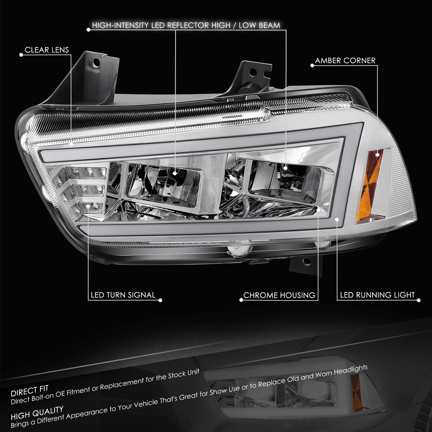 DNA Motoring, Nuvision Lighting  Full LED Sequential Chase Headlights  11-14 Dodge Charger