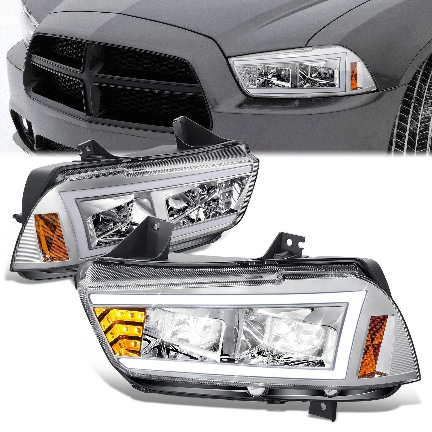 DNA Motoring, Nuvision Lighting  Full LED Sequential Chase Headlights  11-14 Dodge Charger